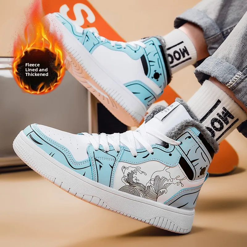 

Мужские зимние теплые хлопковые молодежные модные зимние ботинки с пушистой подкладкой, прочная резиновая подошва с круглым носком, удобная одежда