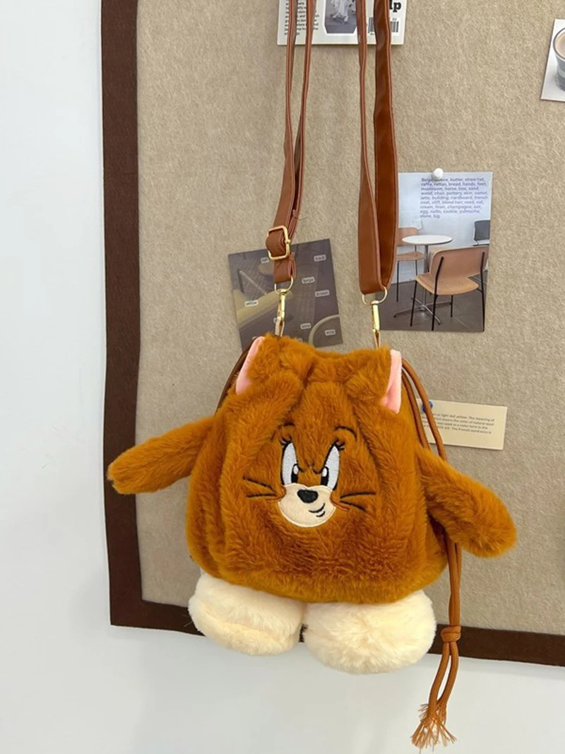 Nette Persönlichkeit Kordelzug Plüsch Tasche Herbst Handtasche Cartoon Puppe Einzelnen Schulter Tasche Mädchen Lagerung Kleine Tasche