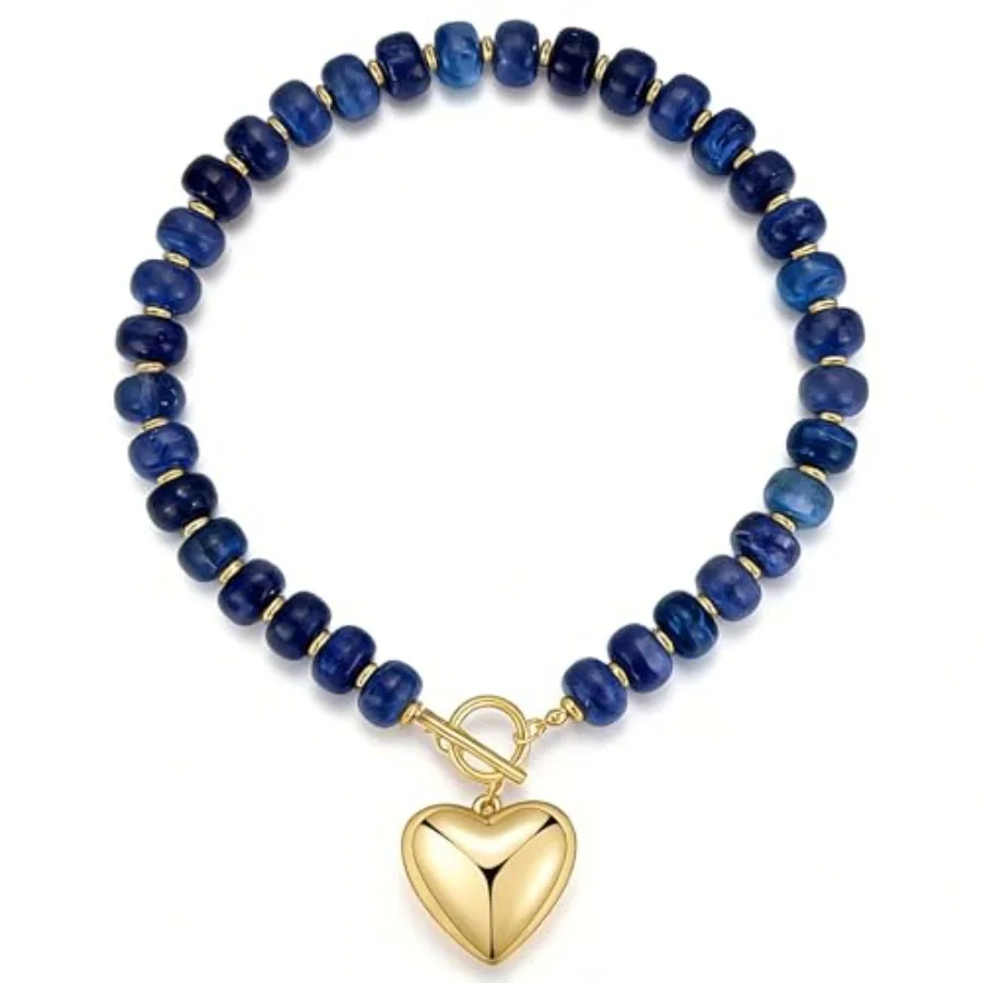 

Chunky Gold Heart Necklace for Women, Resin Beaded Chain with Puffy Heart, Easy Clasp Closure, Perfect for Daily Wear Party Dat