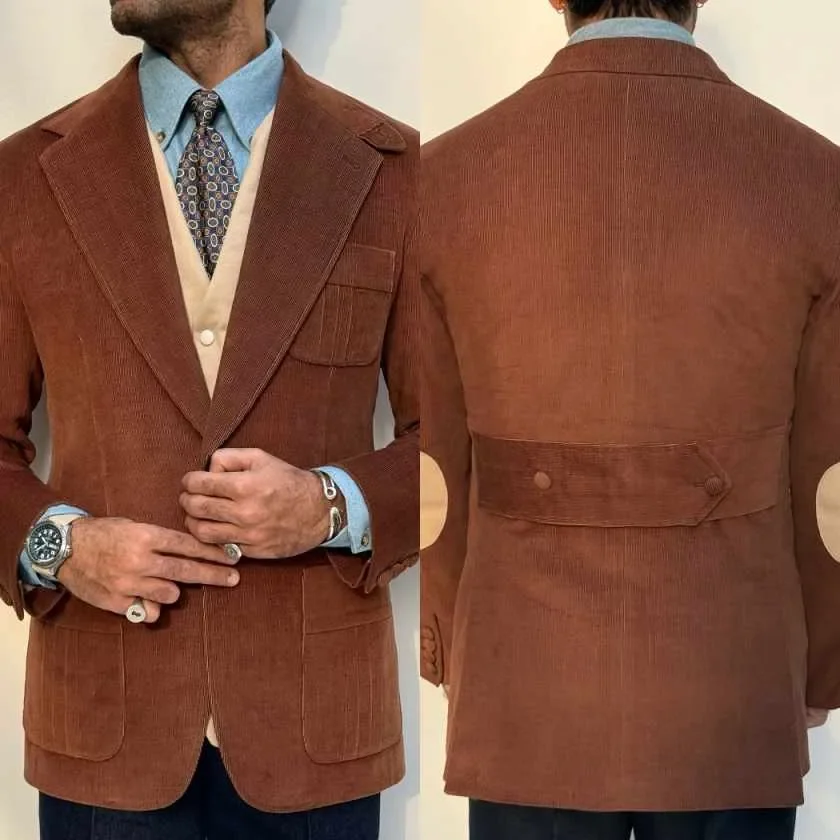 Elegant Corduroy Mens Suits 1 Pieces British Style Notch Lapel One Button Jacket Leisure Occasion Wear Customized