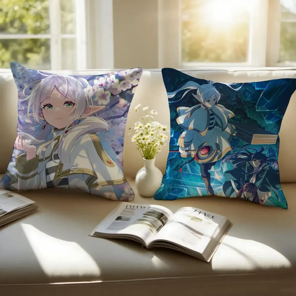 Fantasy Anime F-Frieren Beyond Journeys End Cushion Cover Pillowcase Anti-dustmite Invisible Zipper Short Plush Sofa Cushion