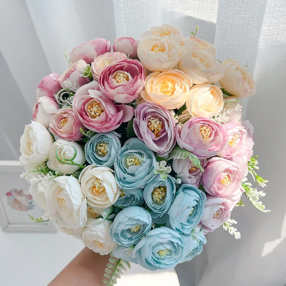 10Heads Rose Bouquet 30cm Artificial Flowers Living Room Room Decoration Party Bridal Wedding Decor DIY Christmas Handicrafts