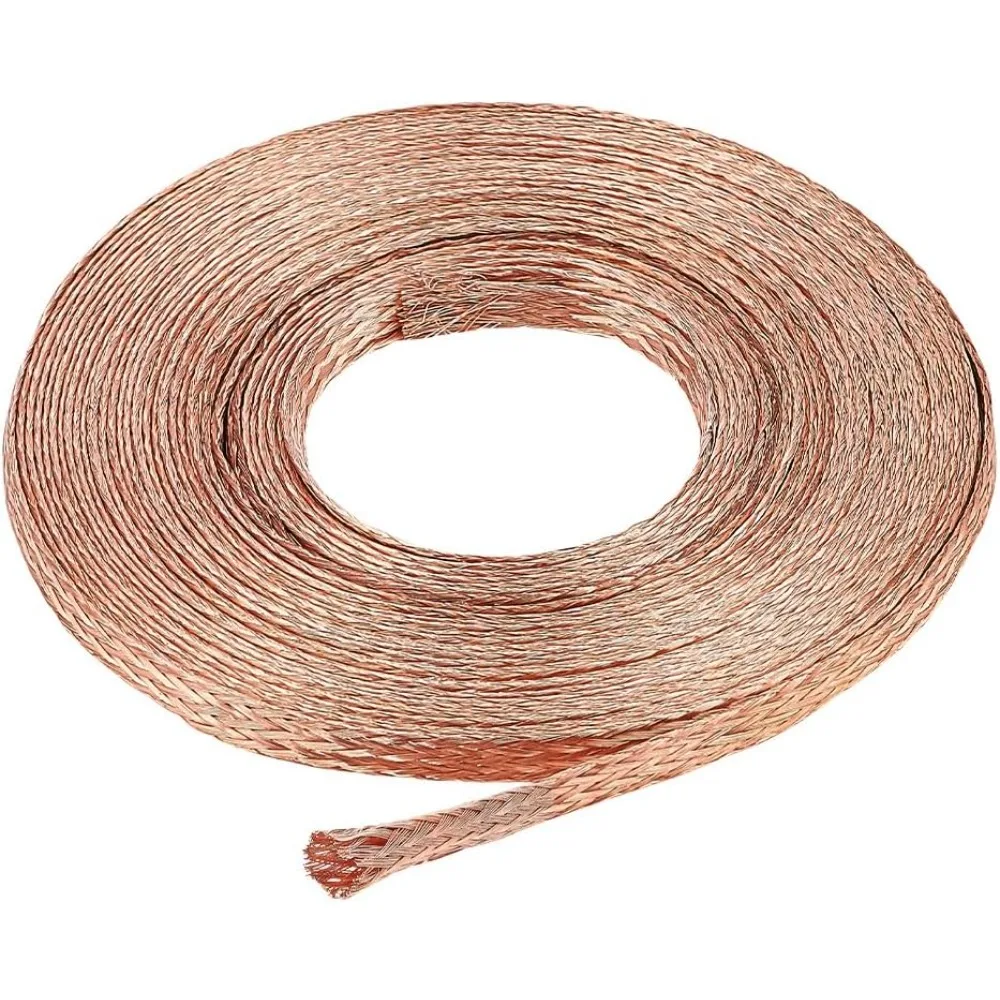 

8.75 Yards 6mm Copper Wire Flat Copper Braid Cable Ground Strap Expandable Shielding Wire for Screening Signal Grounding