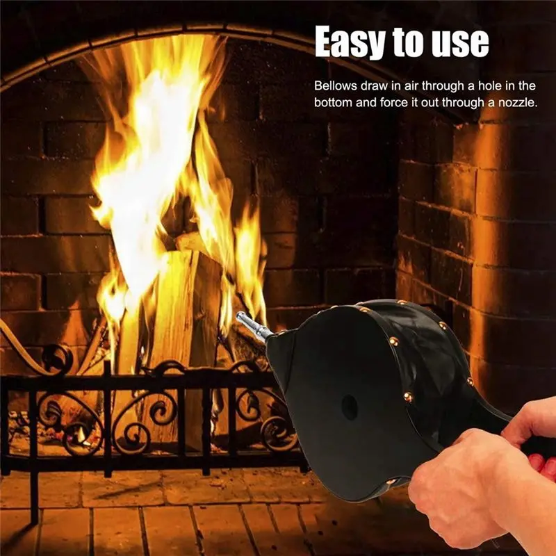 AT05-Outdoor Cooking Fan Air Blower 15.7X7in Fireplace Bellows Manual Wood Air Blower For Barbecue Fireplace Blowing Air