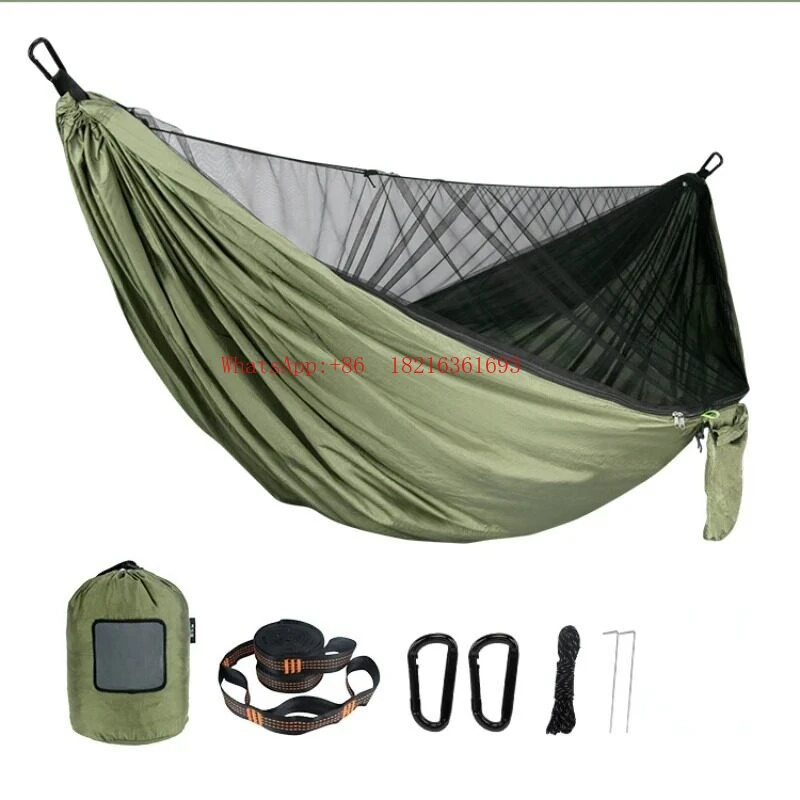 Summer Outdoor Camping Ultra-light Anti-mosquito Pull Rope Quick-open Double Nylon Mosquito Net Hammock