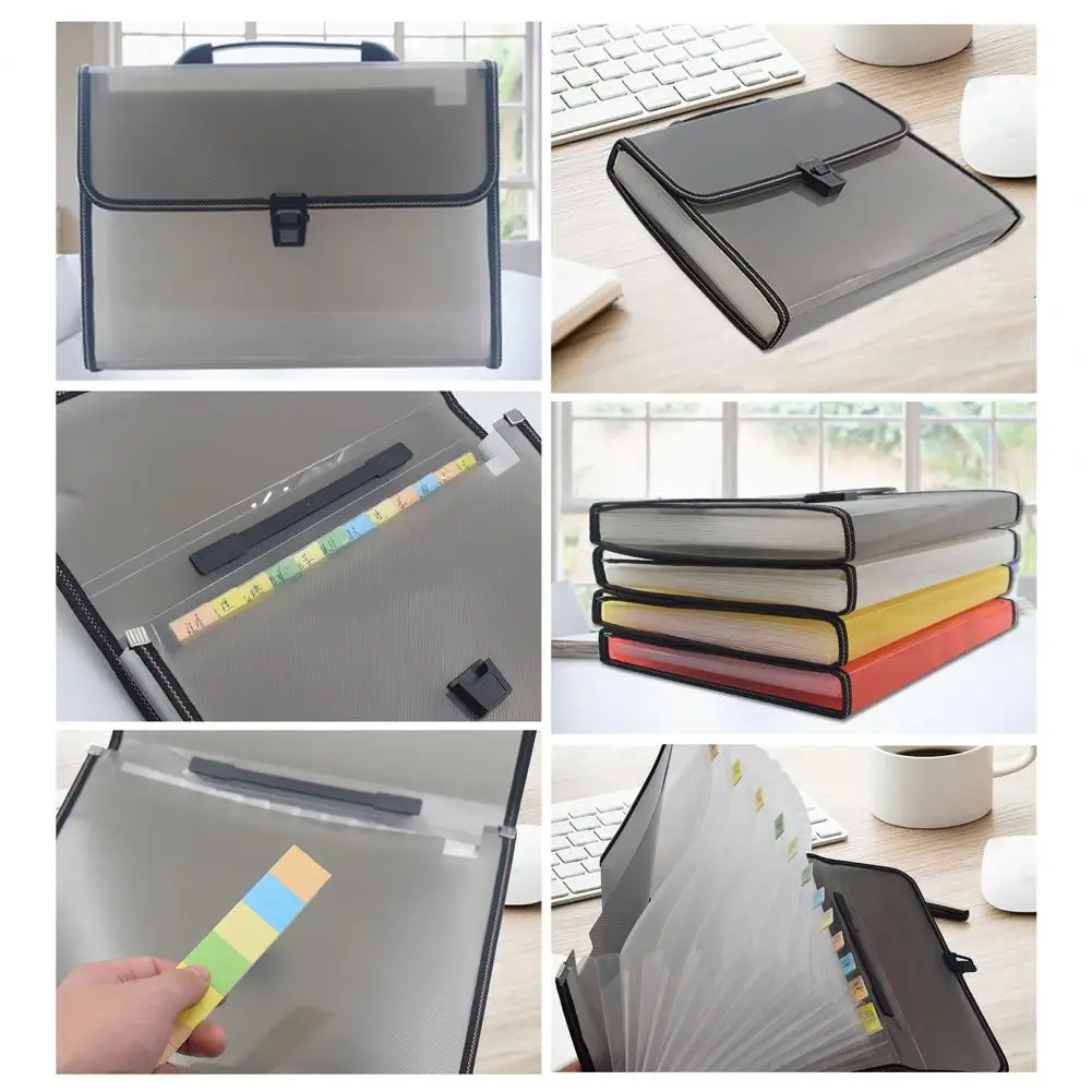 Letter Storage Folder Portable A4 File Organizer with 13 Pockets Buckle Closure Handle for School Supplies Exam Papers File