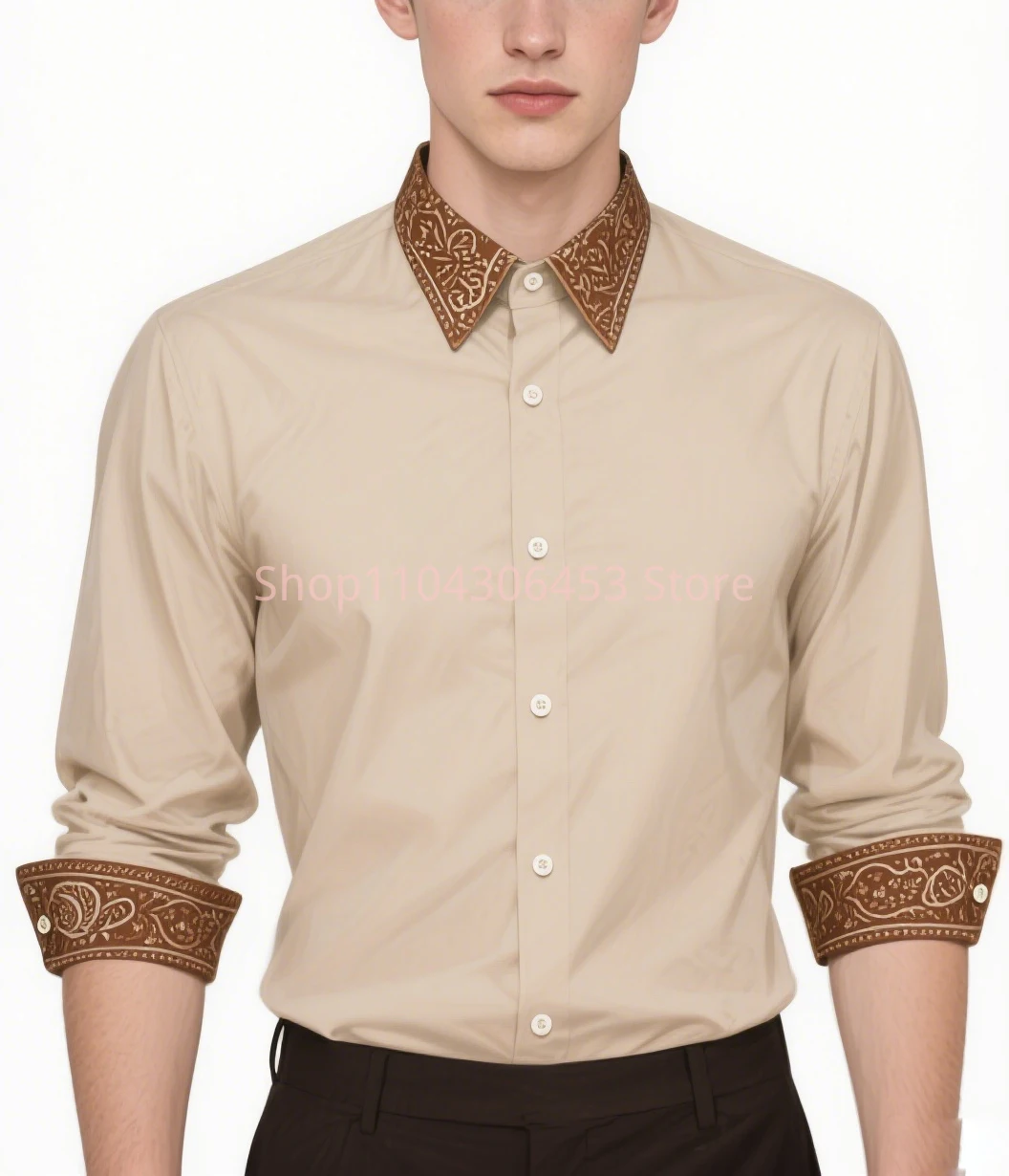 Men's Light-colored Graphic 3D Printing Dark Pattern Shirt Hawaiian Casual Long-sleeved Lapel Shirt Business Party Simple Formal