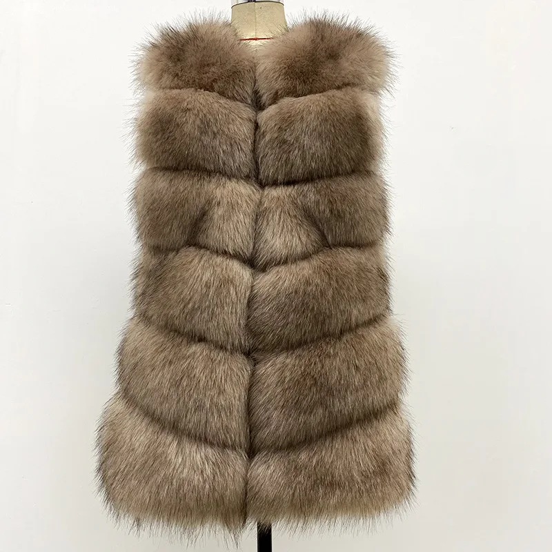 صالح 2025 الخريف الشتاء النساء فو الثعلب الفراء سترة معاطف الصلبة منتصف طول سترات من الفرو الخامس الرقبة أكمام سميكة الدافئة الفراء عادية فضفاض