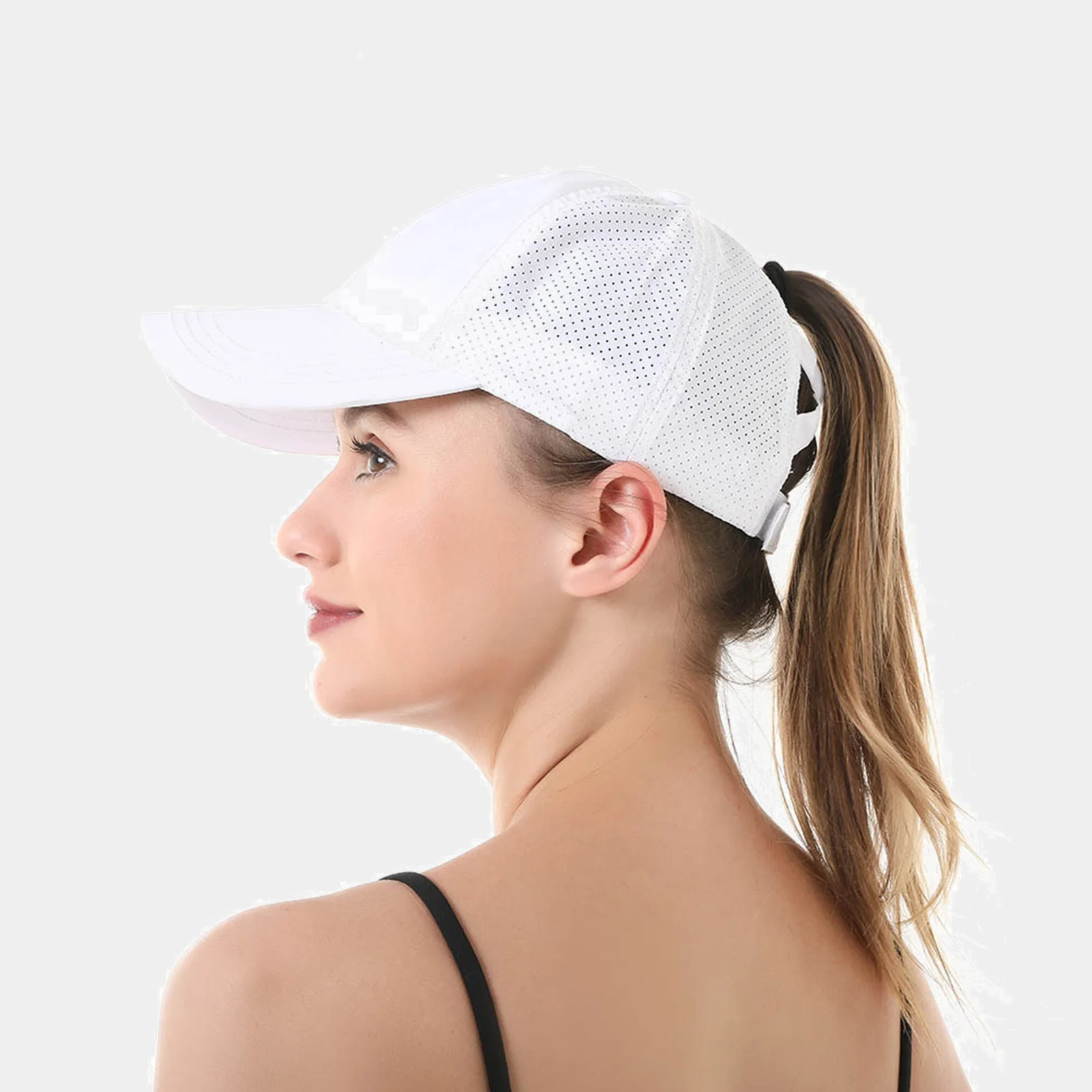 Basic Women's Baseball Cap Solid Color Criss Cross Ponytail Baseball Cap for Running Hiking Training