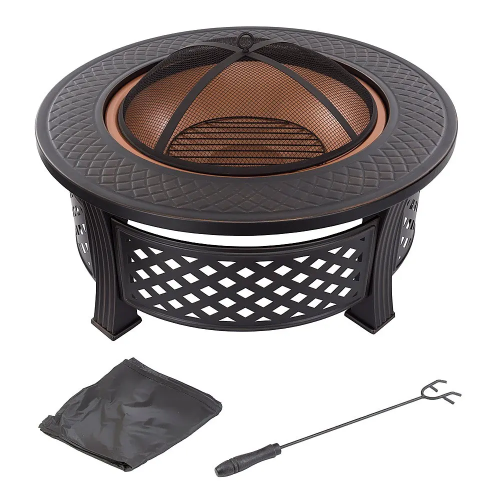 

Fire Pit Set, Wood Burning Pit - Includes Spark Screen and Log Poker, 32” Round Metal Firepit