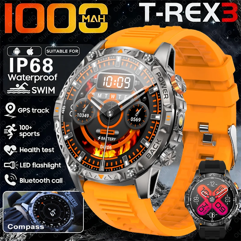 

2026 New Smart Watch 1000 MAh Health Monitoring Compass 100+sports Mode LED Flashlight IP68 Waterproof Wireless Call Smart Watch