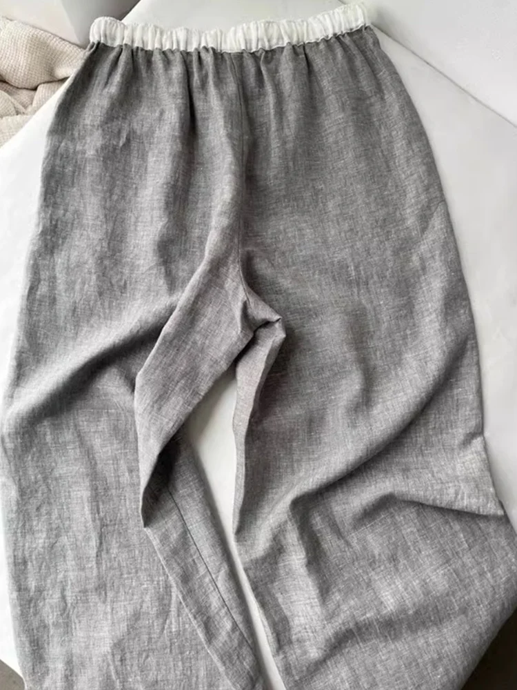 الرجعية اليابانية Sle عالية الخصر فضفاضة واسعة الساق السراويل النسائية الصيف عارضة القطن الكتان السراويل مستقيم قطع فضفاضة تناسب