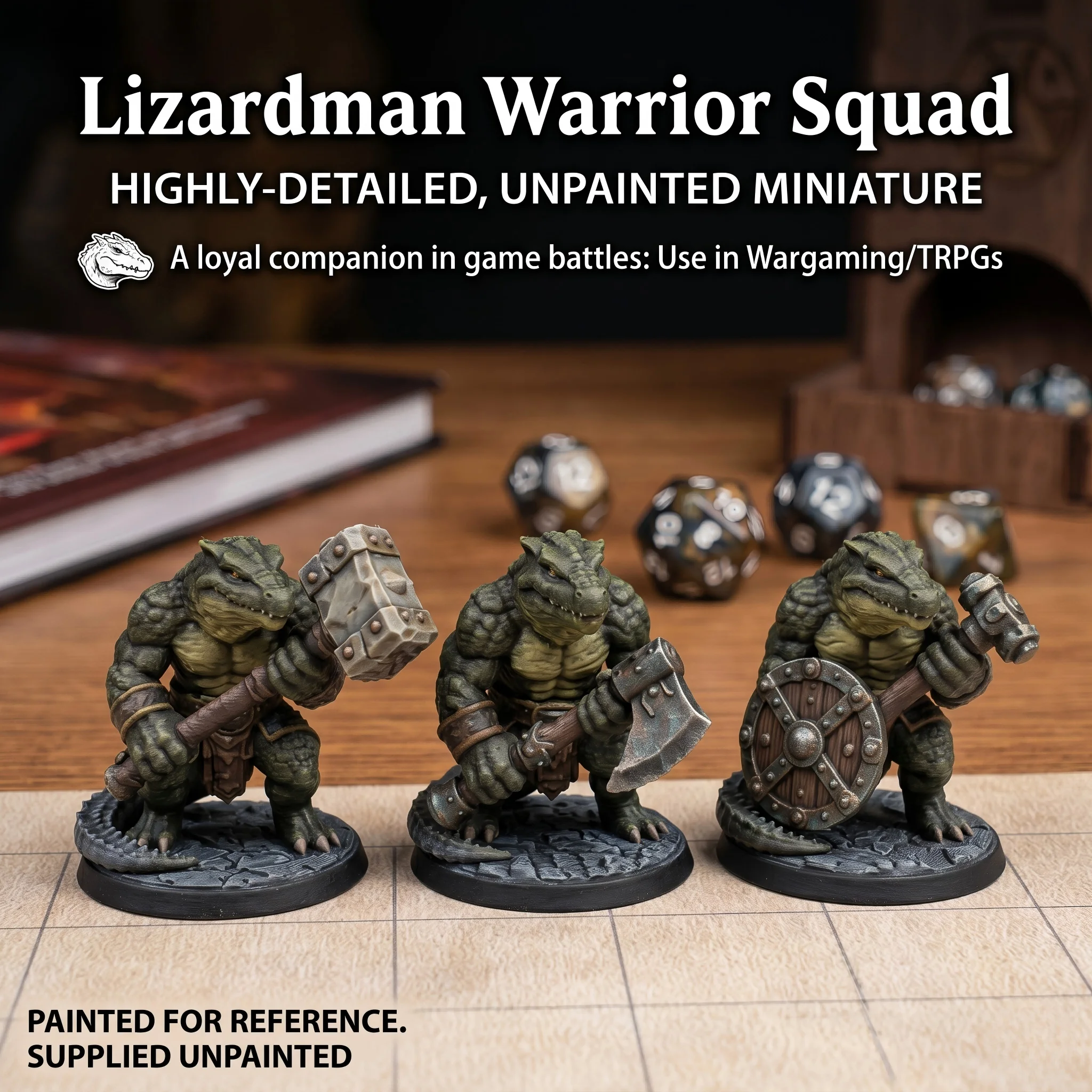 Unbemalte Eidechsenkrieger-Miniaturfigur, TTRPG-Stil, Tabletop-Wargame-Figur, Schreibtisch-Dekoration