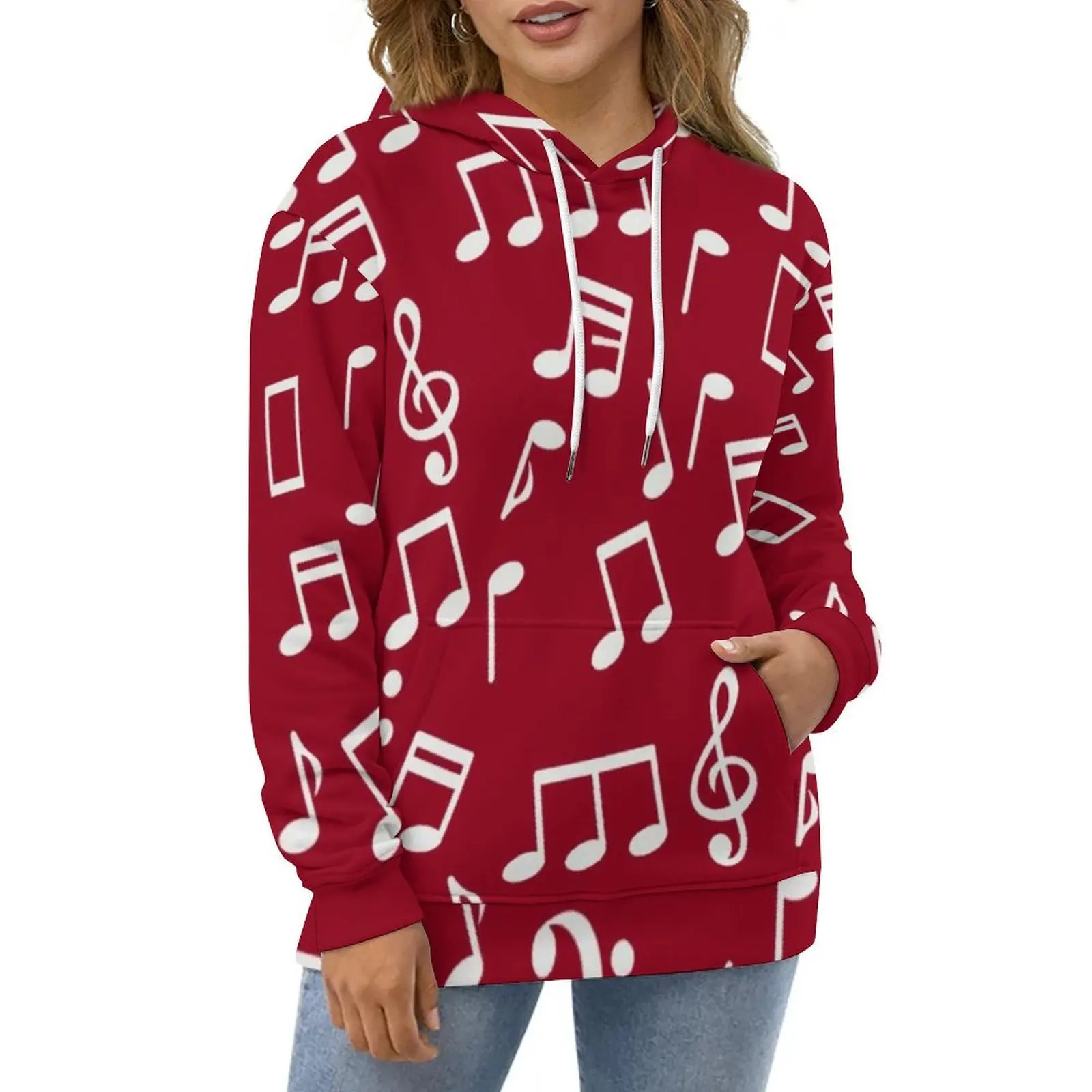 White Music Notes Casual Hoodies Musician Cool Custom Loose Hoodie Winter Long-Sleeve Hip Hop Oversize Clothing