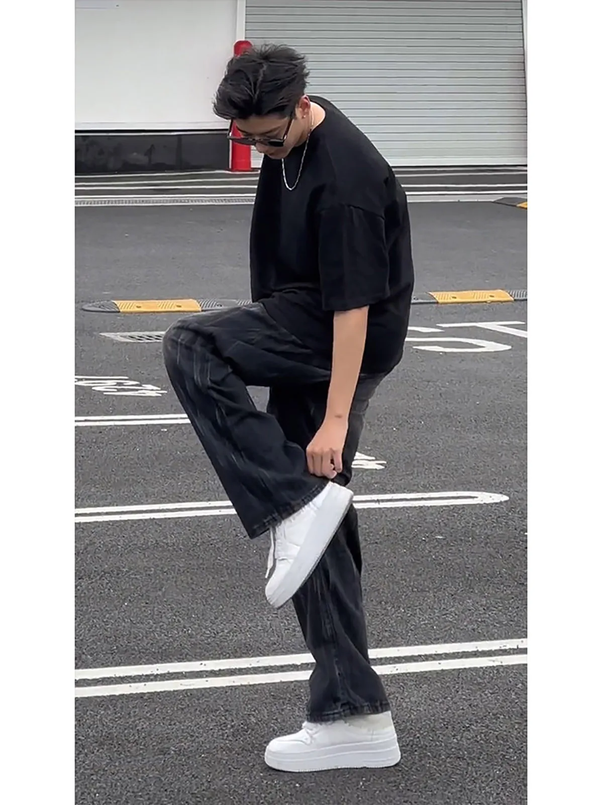 Black Lightning Pattern Wide Leg Jeans Men's Straight Loose Knife Dyeing Micro Flared Floor-Length American Style Jeans