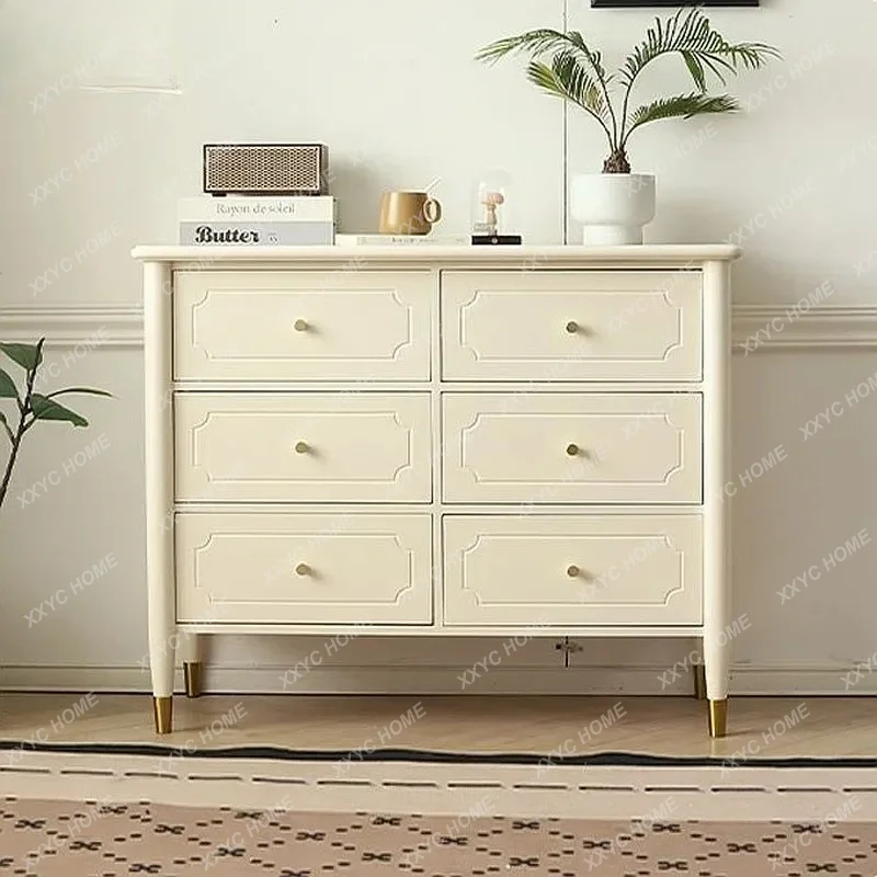 XX Cream Style Solid Wood Chest Of Drawers For Bedroom Living Room Vintage 5-Drawer Storage Cabinet Small Apartment Luxu