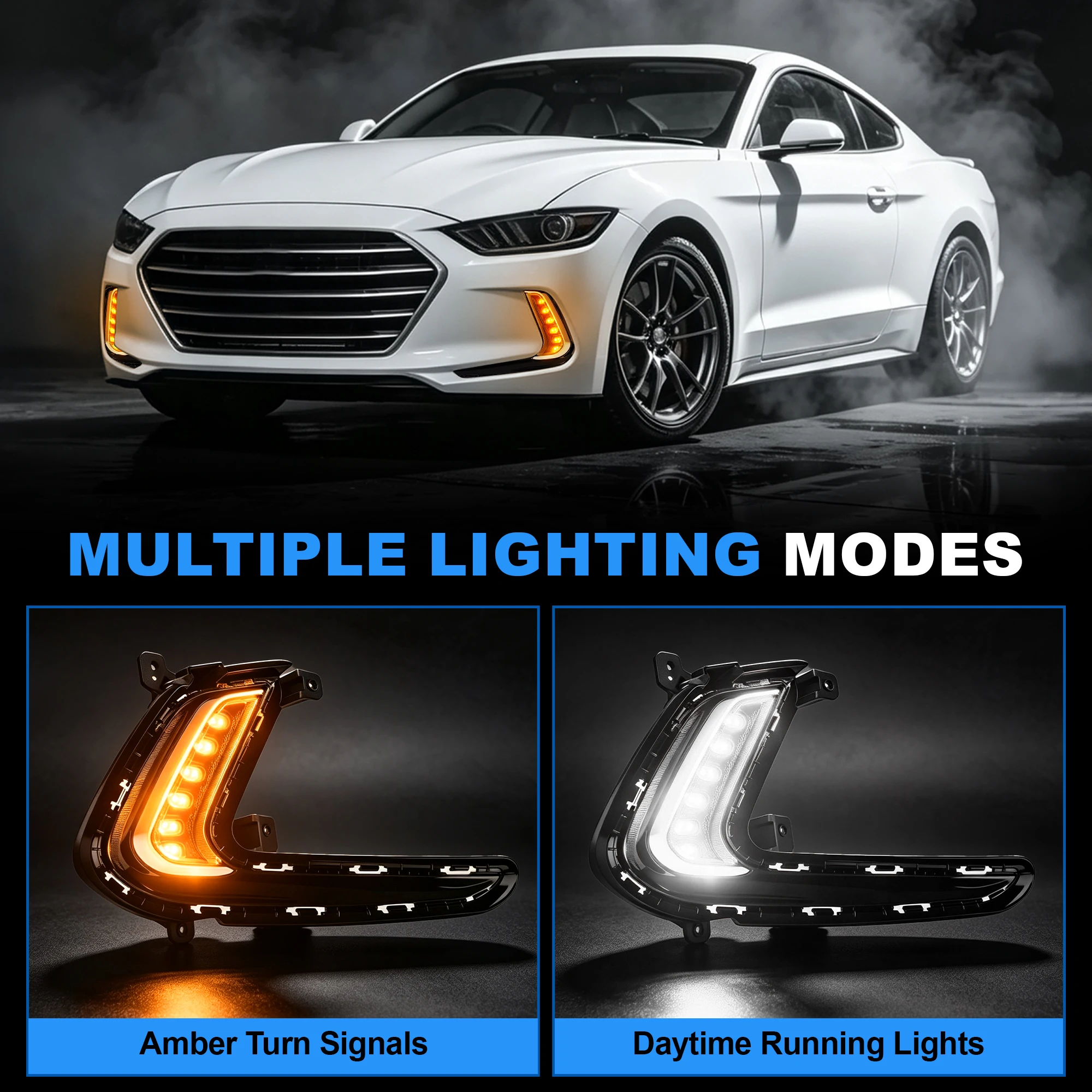 LED DRL Lights for Hyundai Elantra 2016 2017 2018 Amber Turn Signals Lights Daytime Running Light Driving Fog Lamps Assembly