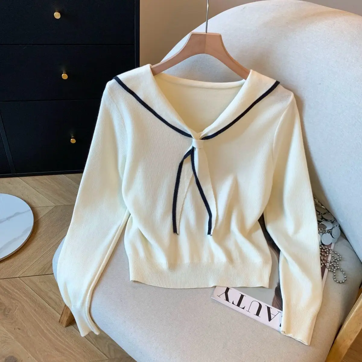 

2025 Trendy Navy Collar Stripes Knit Sweater Women Winter Korean Style Soft Warm Pullover Casual Long-sleeved Tops