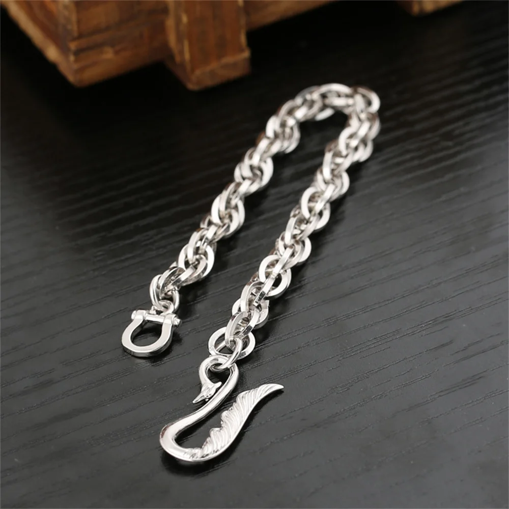 Pure S925 Sterling Silver Chain Men Women 8mm Wave Link Bracelet 18-19g 7.9in