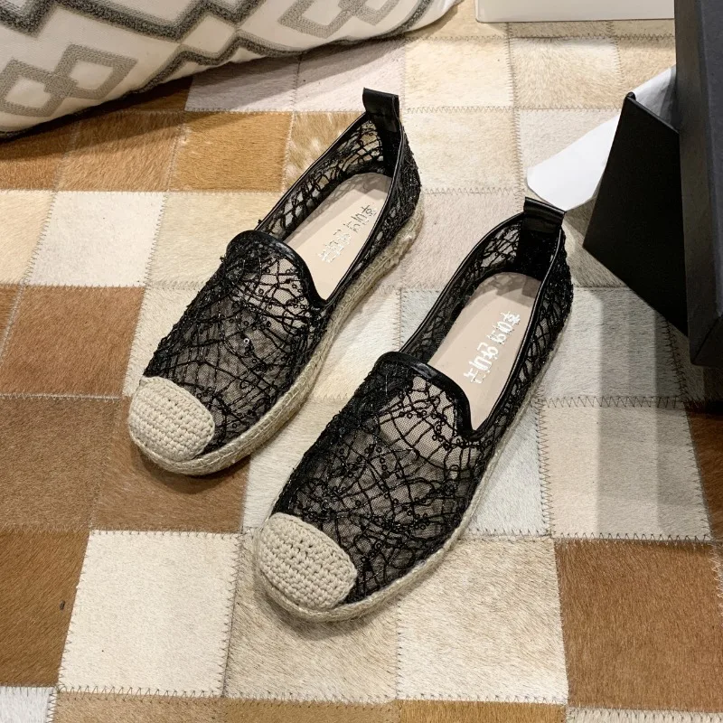 شقة نسائية حذاء مسطح 2025 جديد أزياء من الدانتل مريحة المنسوجة يدويا أحذية الصياد أحذية رياضية للشاطئ عادية Tenis De Mujer #2