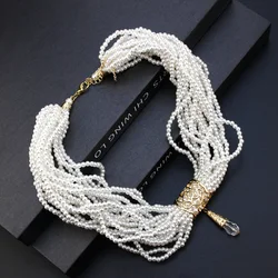 Sunspicems Morocco Caftan Necklace Multilayer Bead Women Necklace Pearl Chain Algeria Bride Wedding Jewelry Arabic Choker Gift