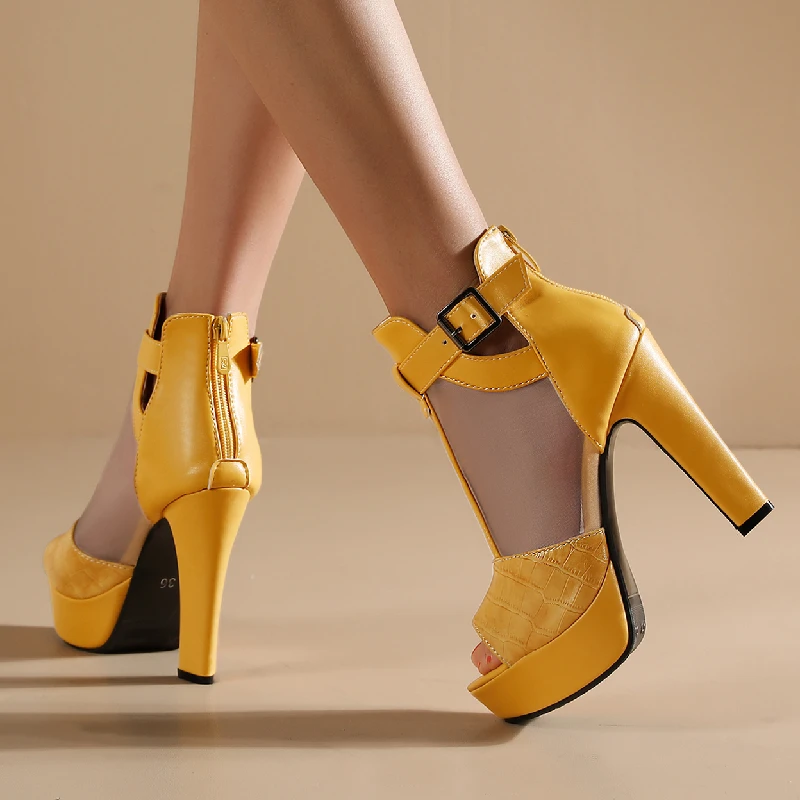 Fashion Peep Toe Ankle Boots For Women Sandals Shoe Sexy High Heels Platform Summer Shoes Ladies Yellow White Large Size 50