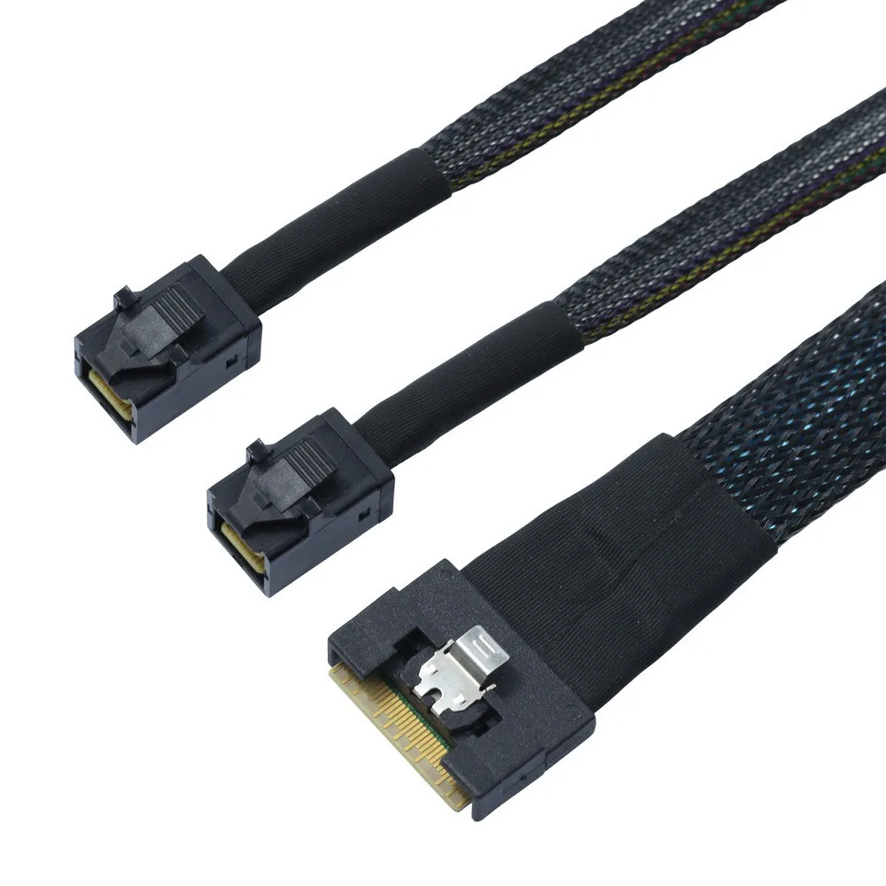 PCI-Express SFF-8654 8i 74Pin PCI-E Ultraport Slimline SAS Slim 4.0 to Dual SFF-8643 4i Mini SAS HD Cable