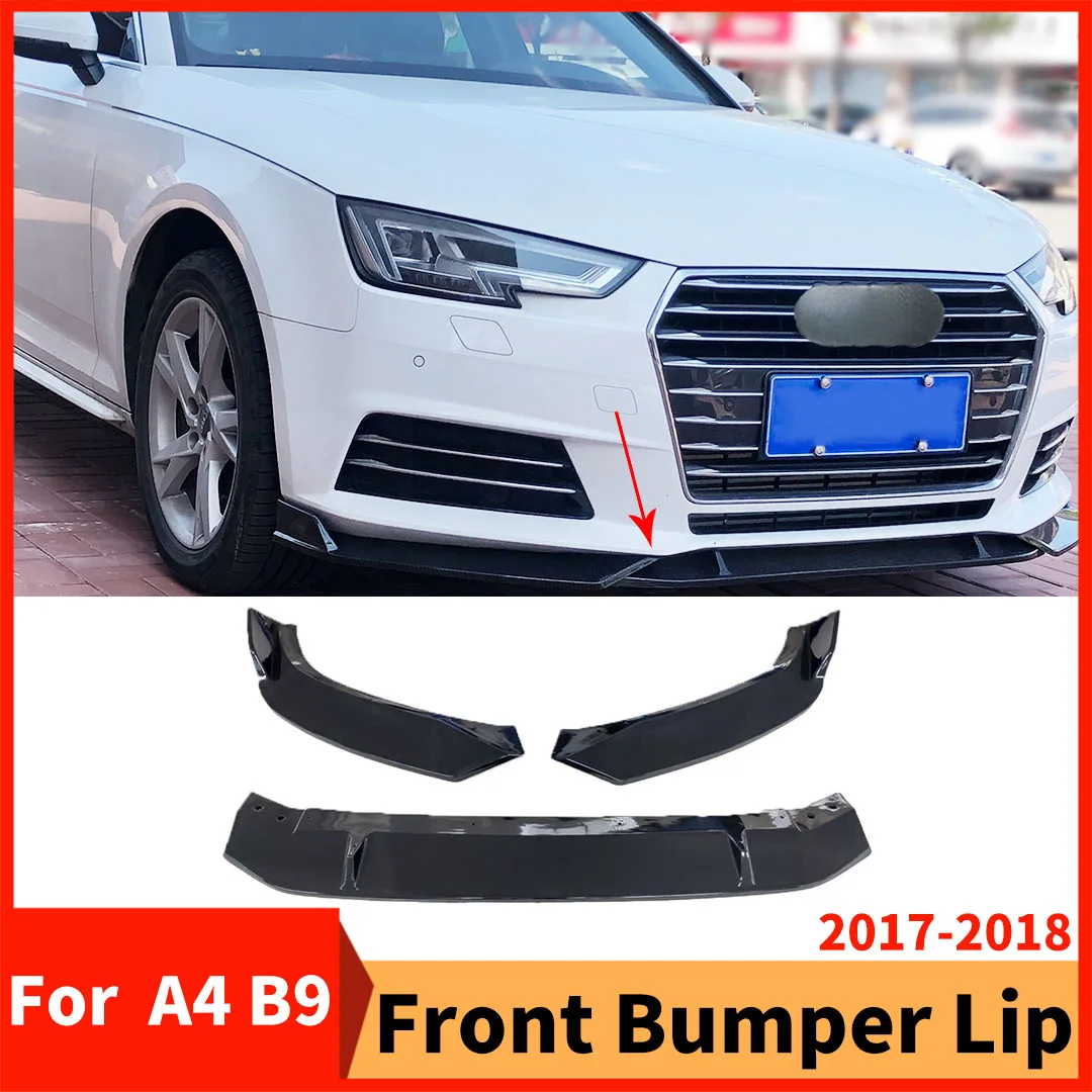

Deflector Trim Protector Modification 3Pcs Front Bumper Lip Splitter Chin Diffuser For Audi A4 B9 2017-2018 Guard Car Body Kit