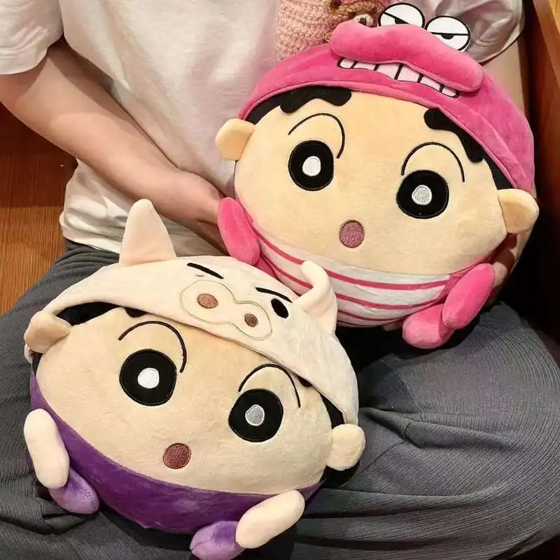 Anime Peripherals Crayon Shin Chan Plush Doll Round Ball With Hat Transformed Toy Kawaii Child Cartoon Pillow Sofa Back Gift