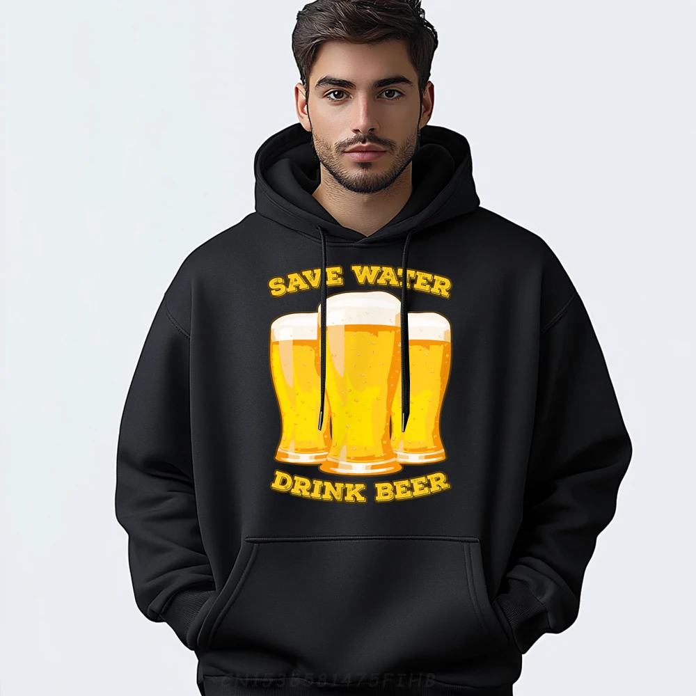 

Save Water Drink Beer Funny Long Sleeve Hoodies Autumn Round Collar Men's Hoodies Funny Hoodies Discount