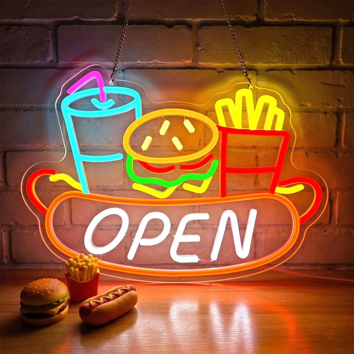 Fast Food Open Neon Sign Usb Dimmable Led Lights For Restaurant Snack Bar Store Window Kitchen Wall Decoration Business Signage