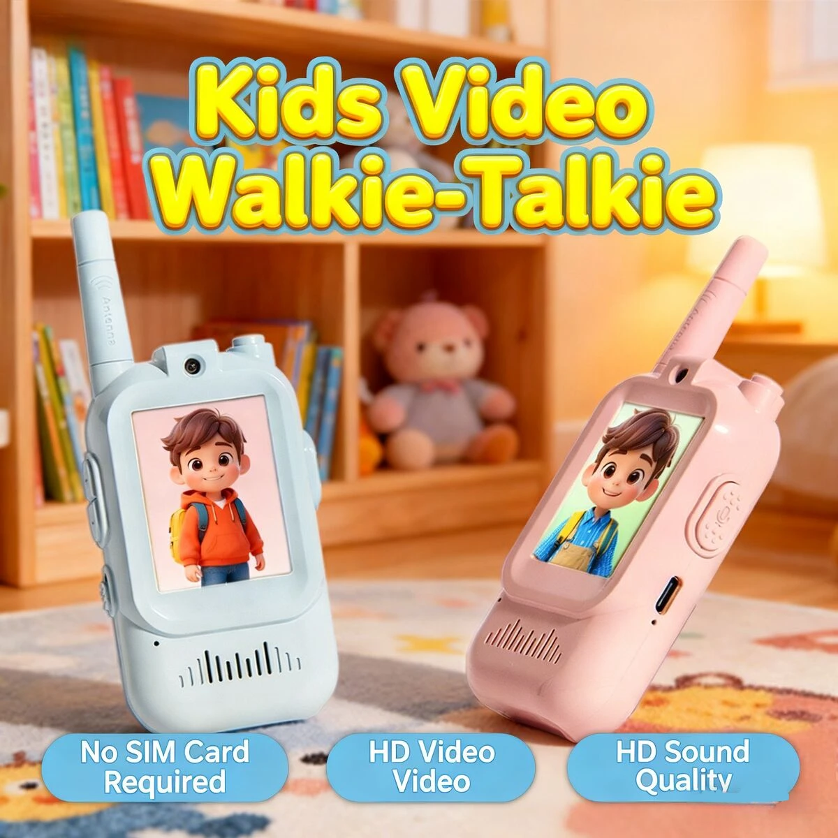 Children's Video Walkie-Talkie 2PCS Rechargeable 2-inch High-definition Screen One-Click Call Cartoon Intercom For Kids Gifts