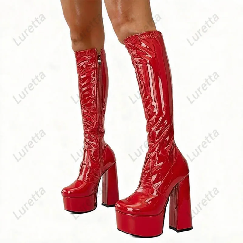 أحذية كروم حرفية - ذهبي وردي معدني، طول الركبة، كعب مكتنز، أحذية الحفلات المصنوعة يدويًا Ladise Plus مقاس أمريكي 5-20 #5