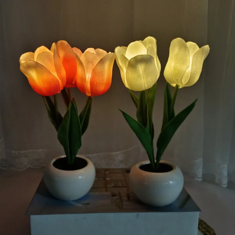 Tulipán luz de noche Led DIY flores lámpara de mesita de noche dormitorio lámpara de mesa ambiente decoración cálida lámpara de escritorio