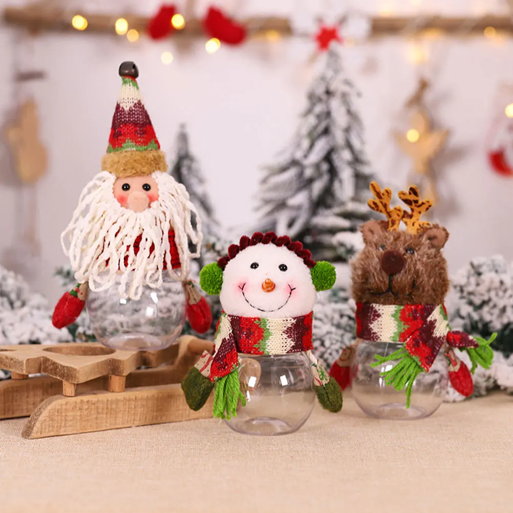 

3 Pcs Christmas Tree Decorations Bottle Xmas Jar Adornment Cloth Wrapping Plastic Storage Jars Xmas Gifts Containers