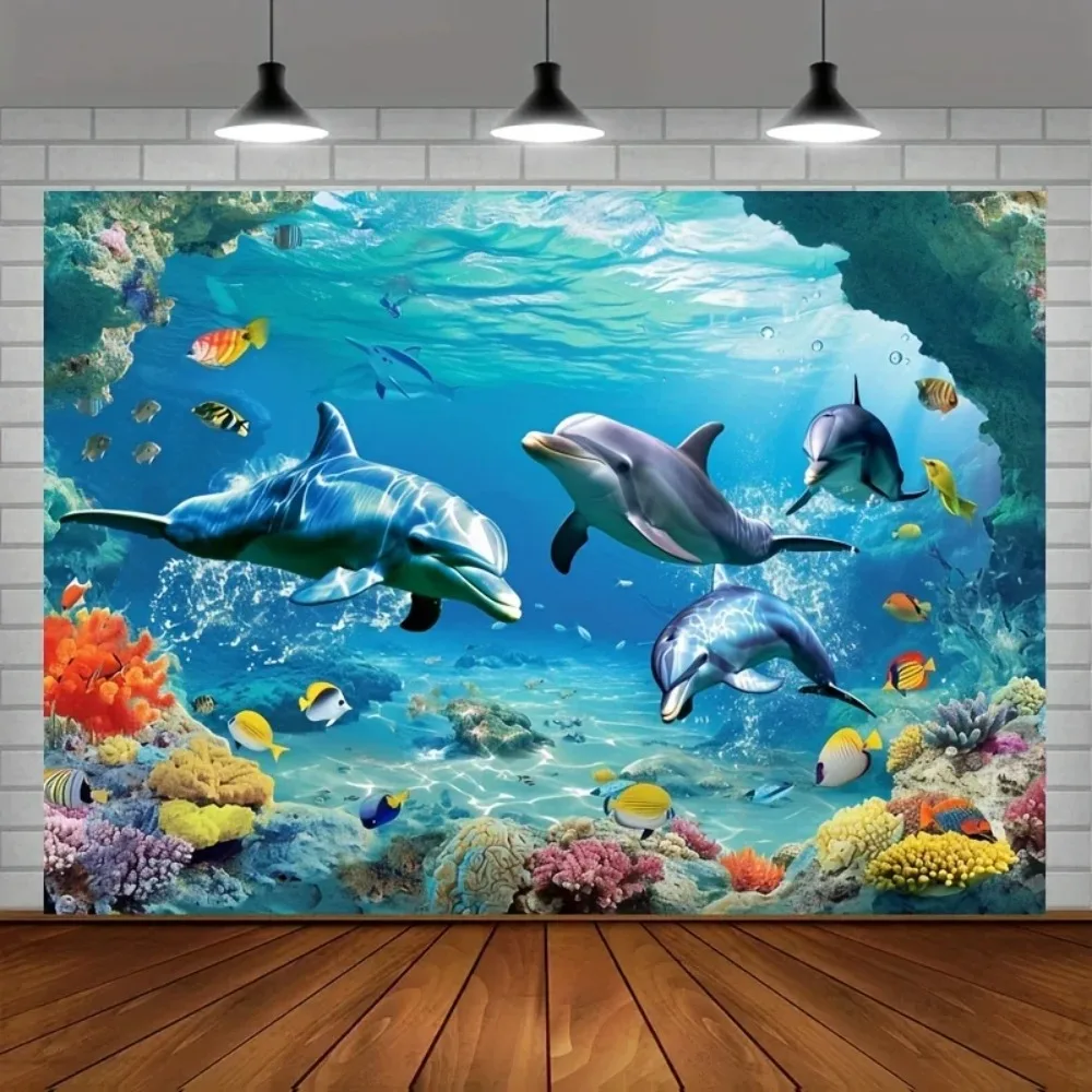 Unterwasserwelt-Hintergrund, Unterwasserperle, Muschel, tropischer Fisch, Delphin, Schildkröte, Koralle, Tiefsee, Sonnenlicht, Fotografie-Hintergrund, Requisiten