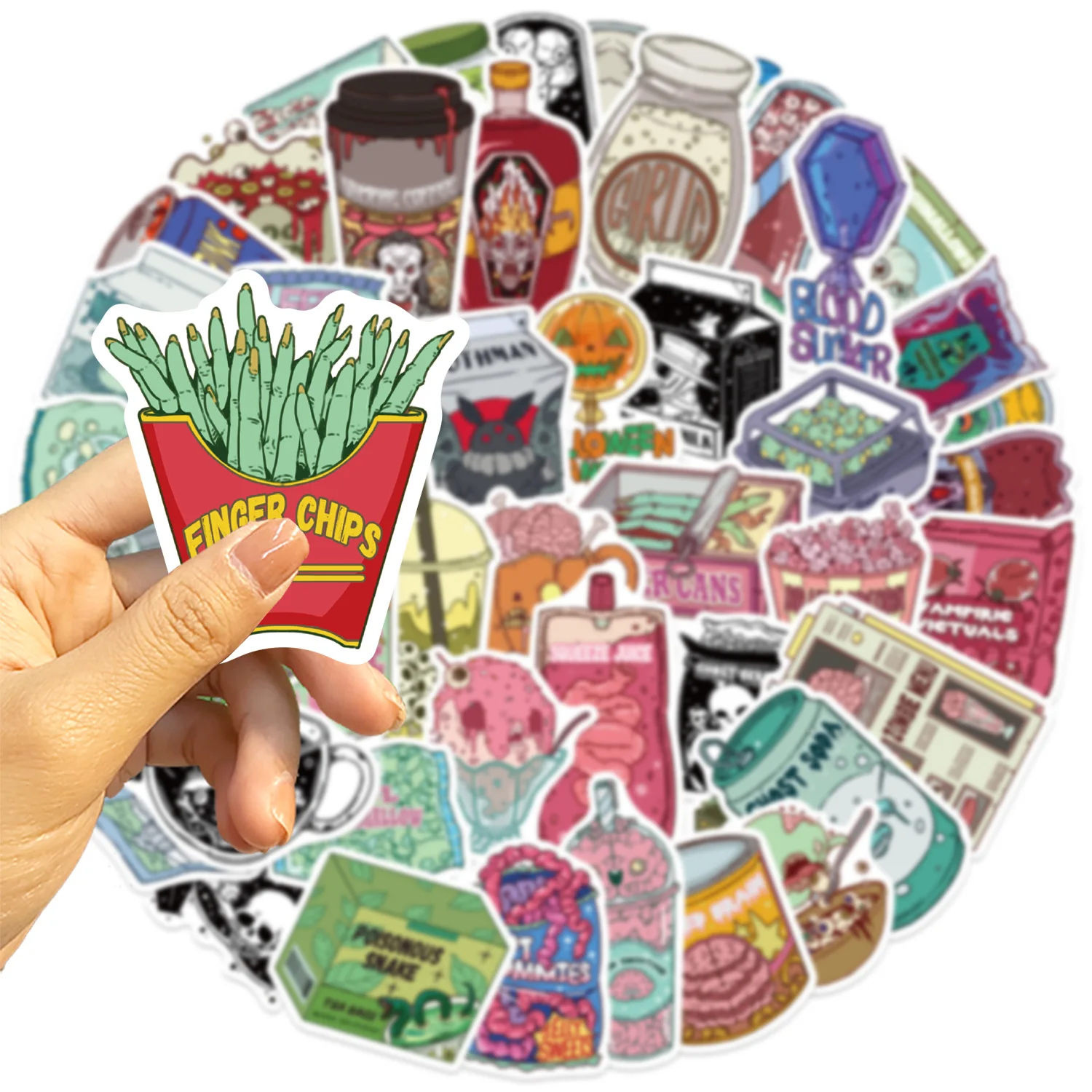 50 pçs zumbi comida adesivo para portátil telefone bagagem scrapbook guitarra capacete de bicicleta diy decoração adesivo legal engraçado decalque