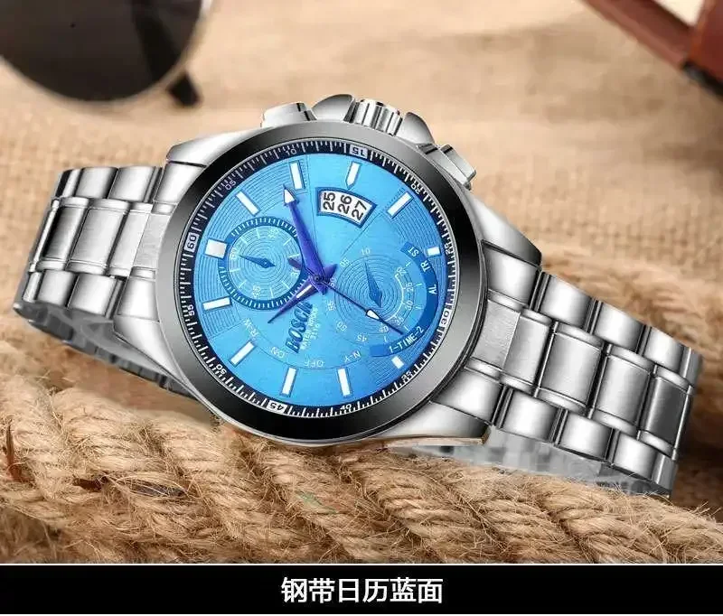 BOSCK 캐주얼 비즈니스 시계 남성용 스테인레스 스틸 방수 쿼츠 시계 자동 요일 날짜 시계 Montre Homme