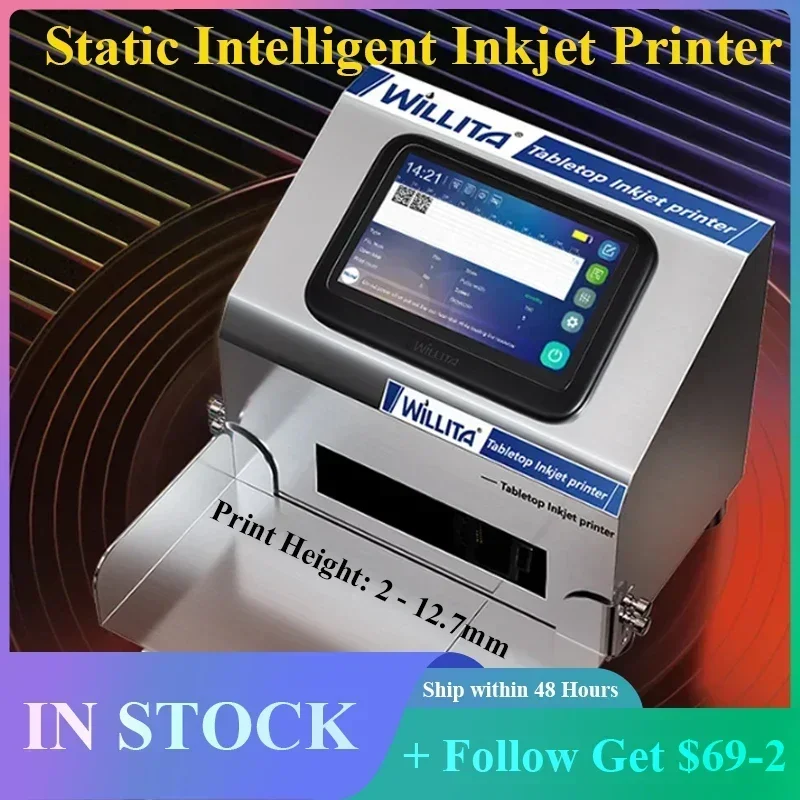 

Willita Smart Tabletop Intelligent Inkjet Printer Desktop Static Inkjet Printers Expiry Date Logo Coding Machine for Bottle Box
