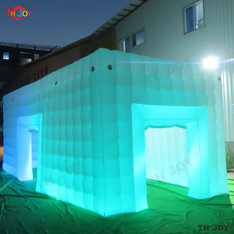 Ao ar livre grande branco led iluminação inflável disco cubo tenda inflável festa letreiro boate tenda