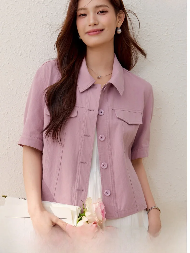 

Pure Cotton ort Sve Open Cardigan Casual Spring Faion Collar Women's plus Size Jaet Comfortable Fit Korean Sle