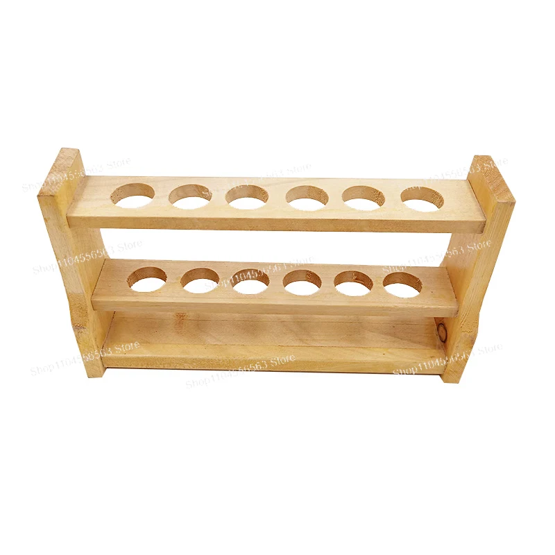 6-Hole Wooden Test Tube Rack, 22mm Diameter with Pins | Solid Wood Colorimetric Tubes Rack for Laboratory Supplies