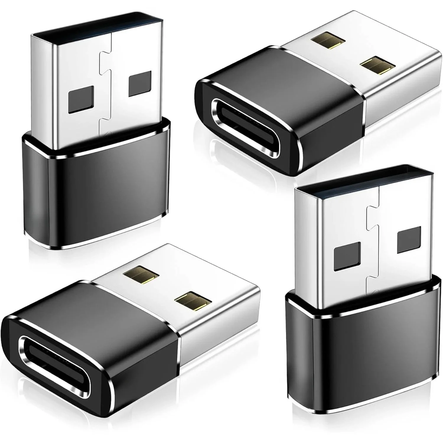 4er-Pack USB-C auf USB-A Steckeradapter Typ-C OTG-Konverter für Autoladegerät Schnelles Laden Datensynchronisation Kompatibel mit iPhone15 16 17