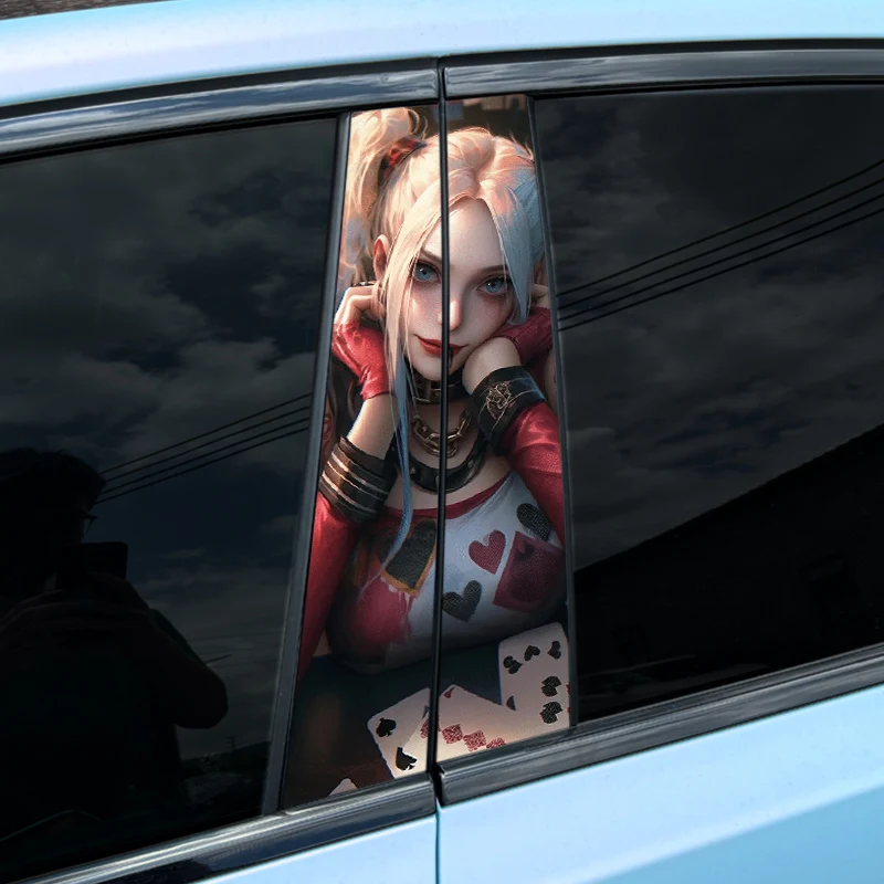 1pc/2pcs Joker Girl Car B-pillar Stickers Waterproof Auto Center Pillar Sunscreen Vinyl Decals Funny Decoration Cover Scratches view 6
