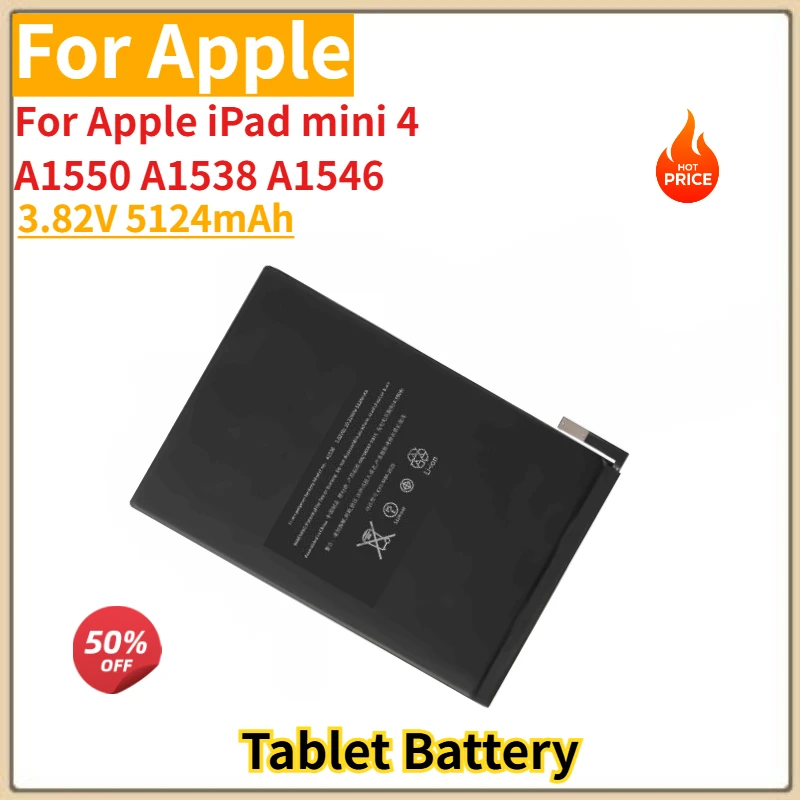 

High Quality 3.82V 5124mAh Battery For Apple iPad mini 4 mini4 A1550 A1538 A1546 Tablet Brand New Replacement Battery