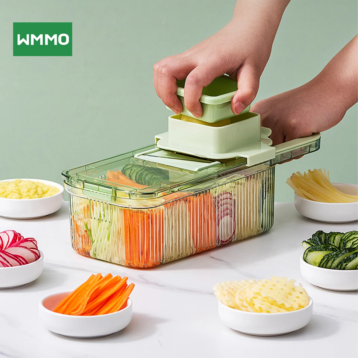 WMMO 6 in 1 Multifunctional Kitchen Grater with Container, Easy to Clean, Kitchen Fruit Vegetable Cheese Slicer Shredder