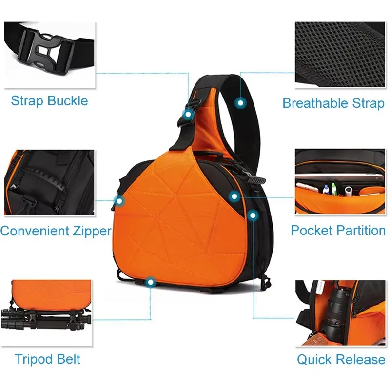 Triangle Sling Shoulder Camera Bag Cross Body DSLR Photography Case Soft Padded Men Women Waterproof Knapsack for Canon Nikon