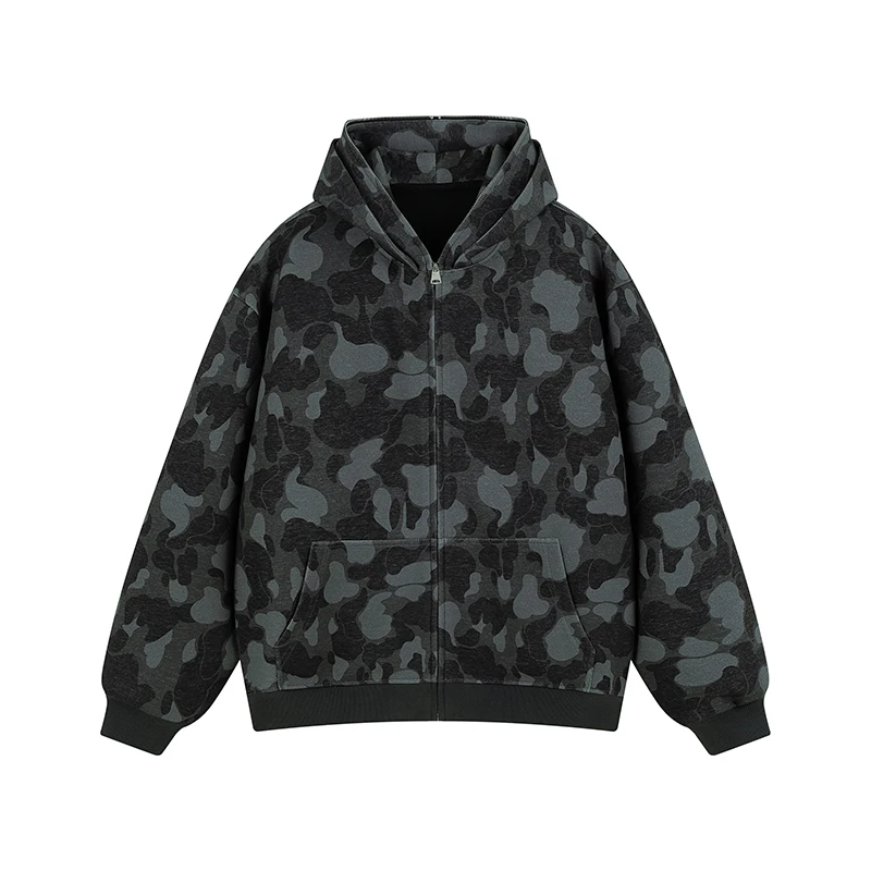 Men Camouflage Hoodie Cardigan Hip Hop Men Streetwear Oversized Camouflage Hooded Zipper Jacket General Clothing