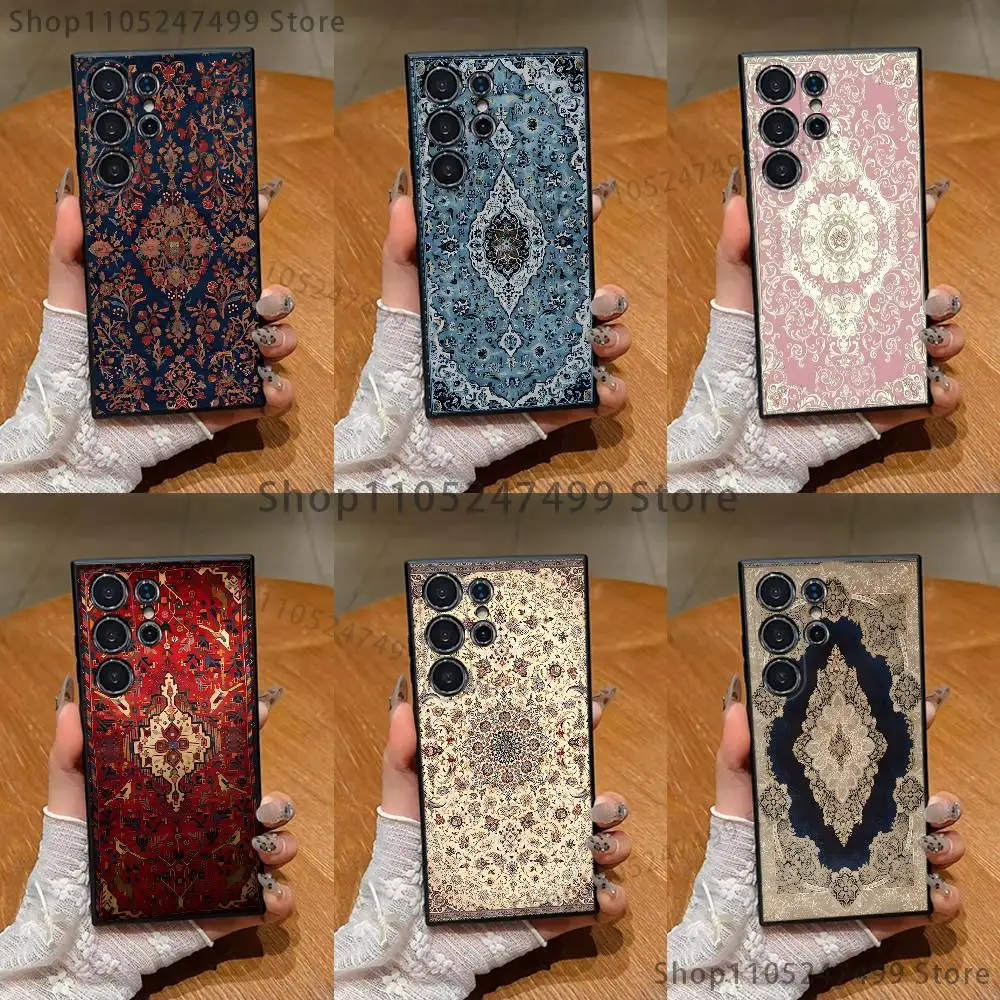 

Persian Carpet Floral Phone Case For Samsung S25,S24,S23,S22,S21,S20,S10,Ultra,Plus,Lite,FE,Soft Silicone Black Cover