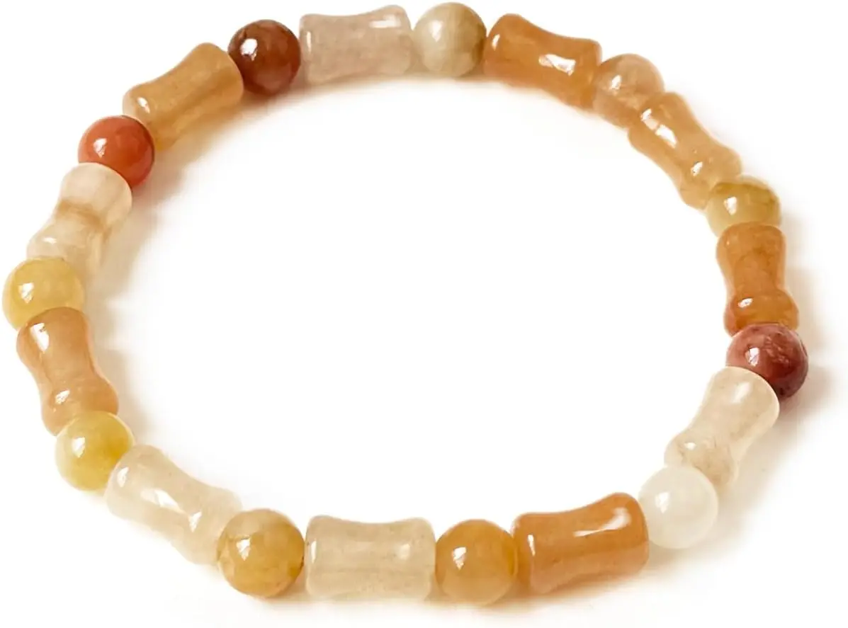 Natural Gemstone Beaded Stretch Bracelet for Women, Summer Sunset Bamboo-shaped Strand Bracelet: Healing 7 Chakras, Lucky Stone Jewelry Infused with Chinese Feng Shui, Attracts Wealth, Fortune, and Success, Lovely Gift for Girlfriend / Sisters